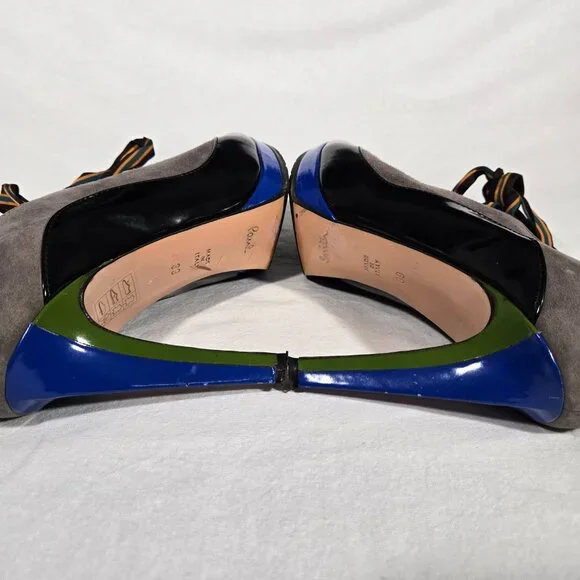 Rare ITALY Vintage PAUL SMITH Old Stock Lace Up Platform Heels Oxfords Size 8.5. - Picture 10 of 17